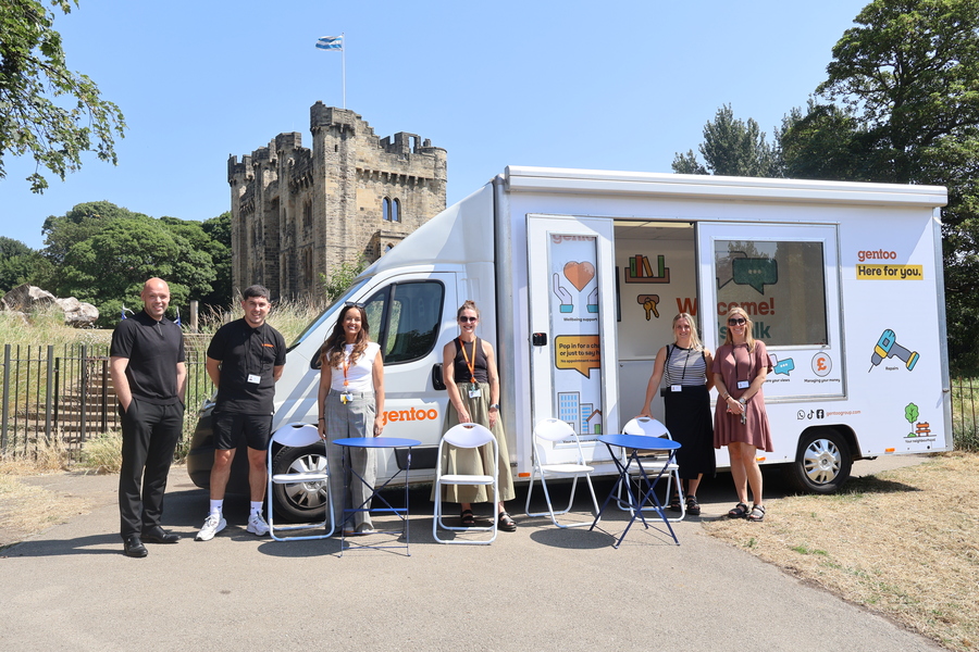 Gentoo colleagues at Hylton Castle with the Mobile Housing Hub